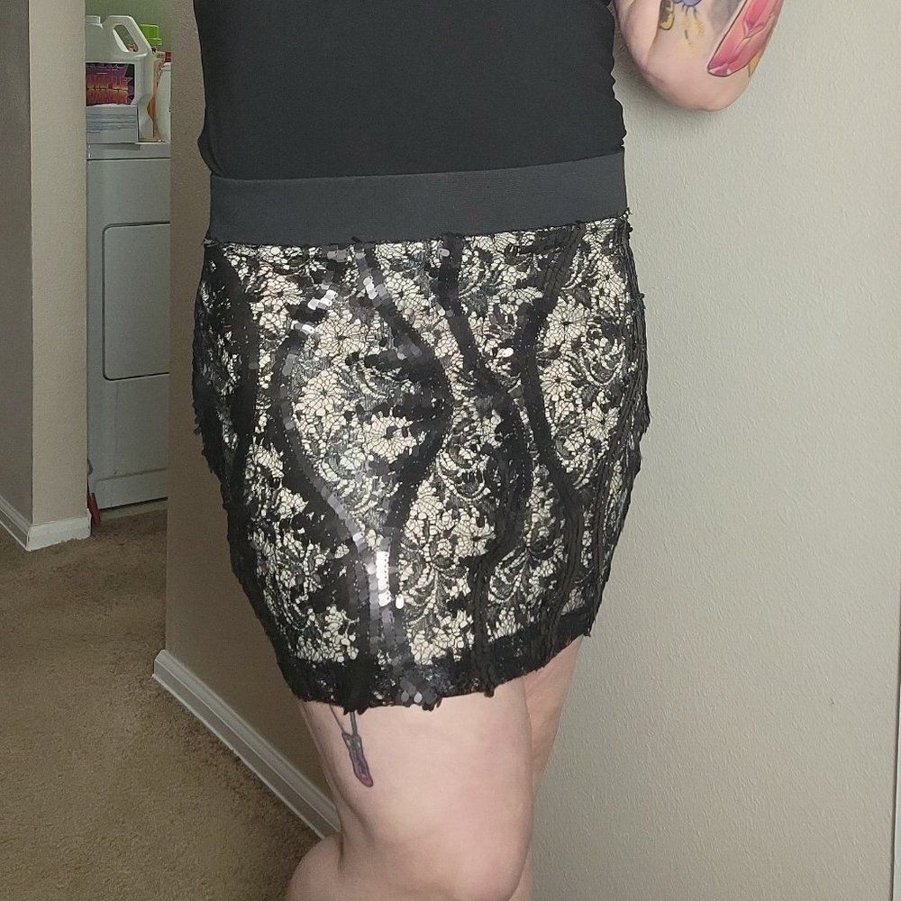iZByer Black Sequin Skirt, Mini Size XL